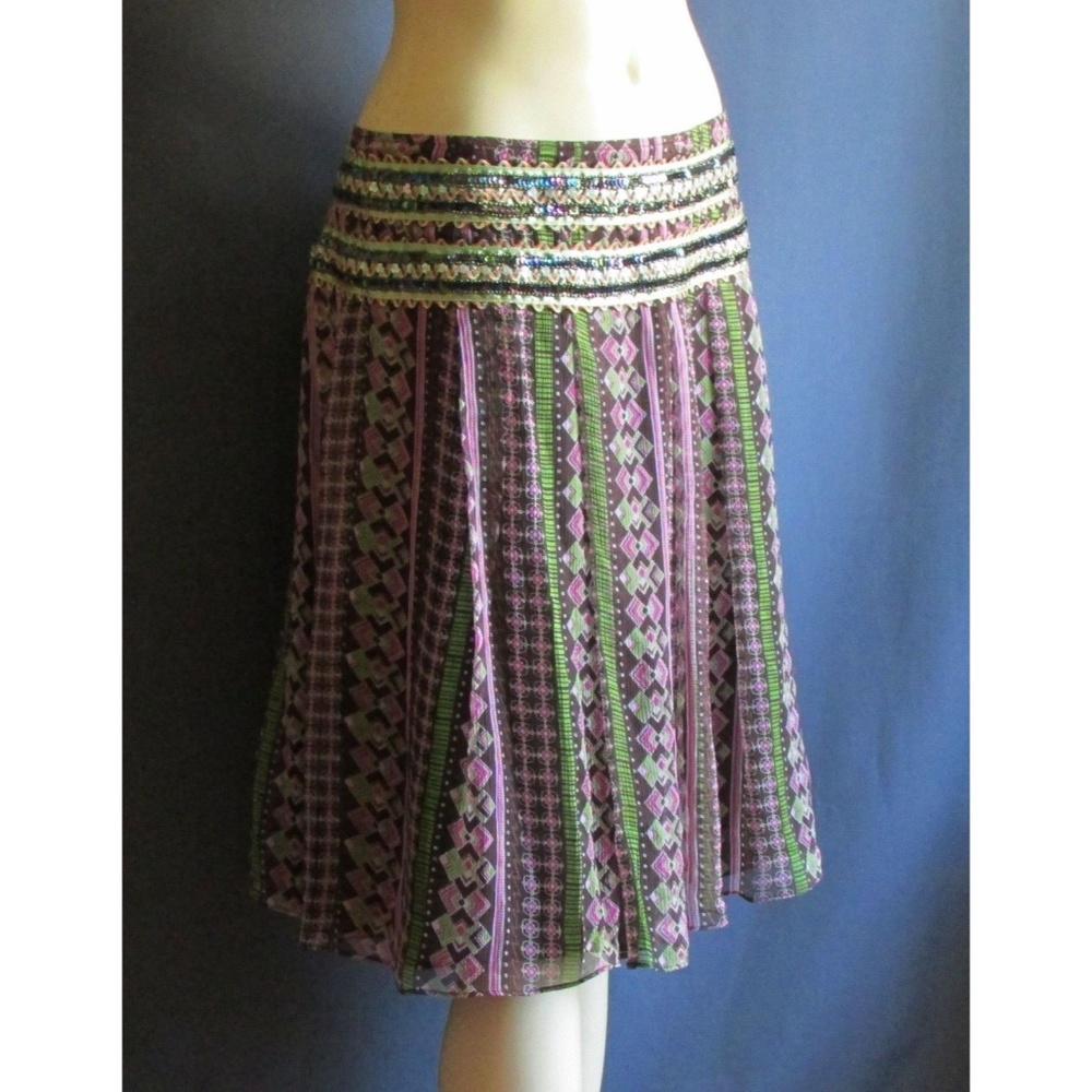 Free People 100% Silk Sequin Purple Green Skirt 8
